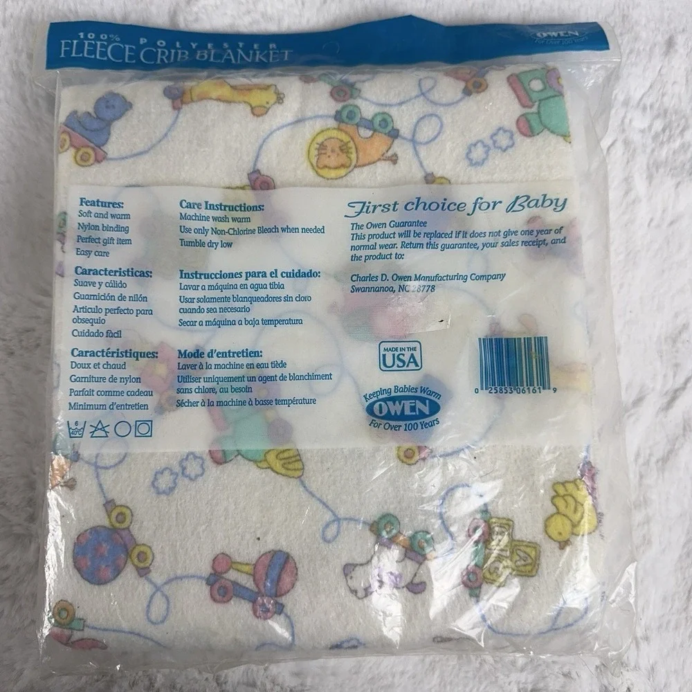 Vintage Owen Fleece Crib Blanket Unisex Receiving 40‎ x 45 USA Nursery Print